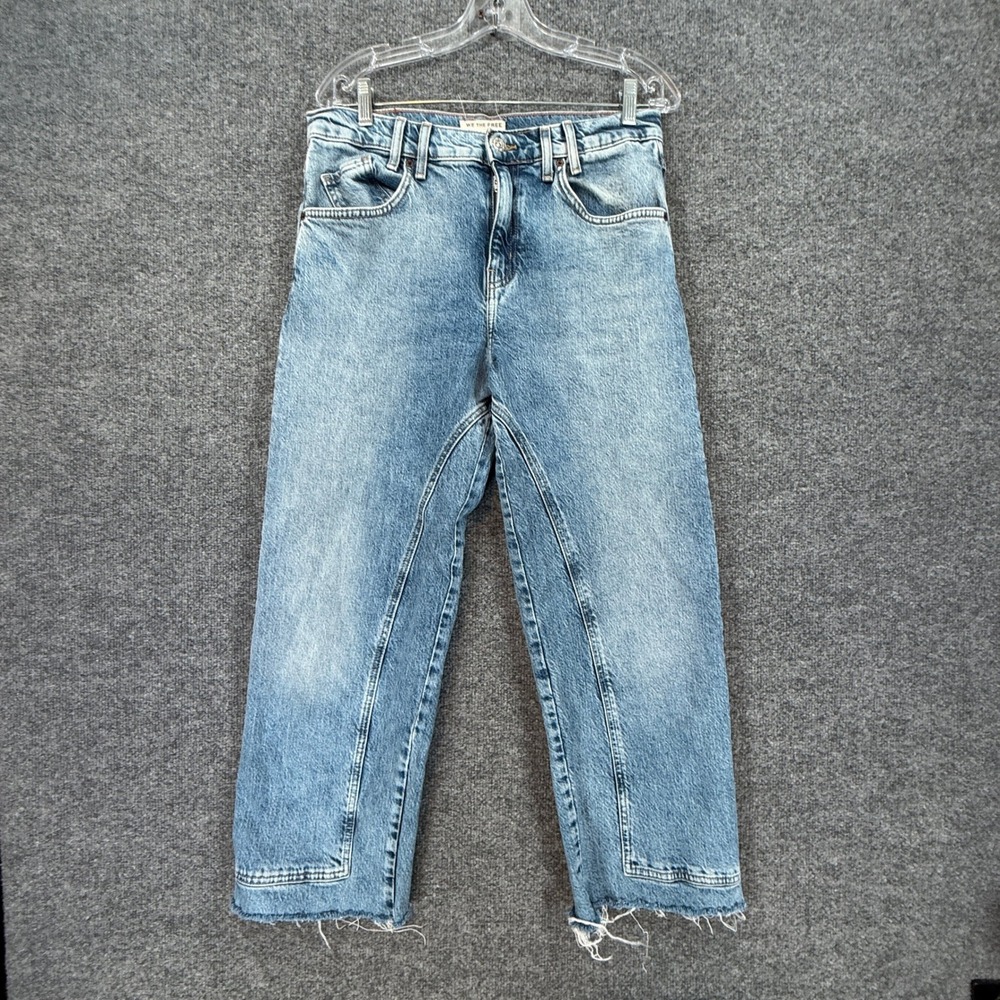 We The Free Jeans Women 29 Blue Tapered Raw Hem Straight Leg Denim Baggy
